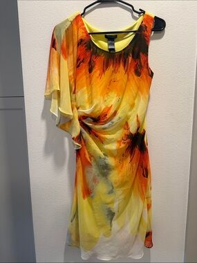 Bisou Bisou Yellow and Orange One-Shoulder Dress